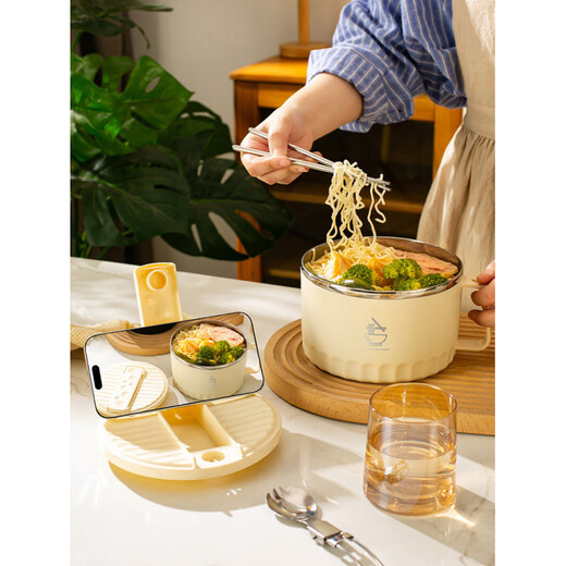 Tuojin imported high-quality, high-looking, personal-specific large-capacity college dormitory handle drained stainless steel instant noodles from Germany, standard large size (black)_comes with matching spoons and chopsticks 1400ml