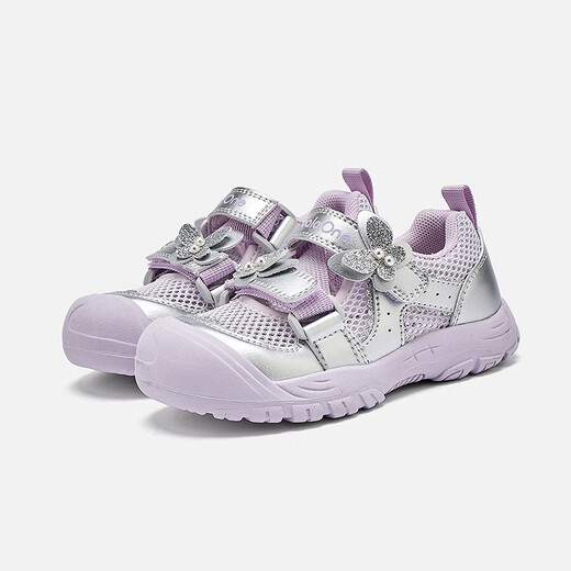 BALABALA children's shoes children's sports shoes girls 2026 new spring and autumn sweet butterfly breathable outdoor shoes gray purple tone 00327 26 (foot length 16cm)