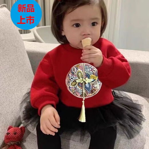 G.duck New Year's parent-child outfits for a family of three and four, autumn and winter red Chinese style sweatshirts for mother and daughter New Year's greetings clothes, big red (without velvet) 80 jumpsuit (romper suit)