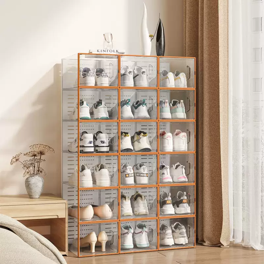Yusenyi transparent shoe box storage box, side-opening shoe storage artifact, space-saving plastic shoe cabinet, household dust-proof shoe rack, thickened (hard back cover has stronger load-bearing capacity), upgraded to large size, can be loaded within 44 yards, Mango Orange, buy 5 and get 5 free