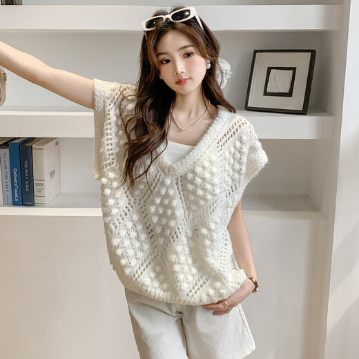 Ives (ITISF4) lazy temperament vest spring and summer loose and chic sleeveless vest stacked vest jacket white one size