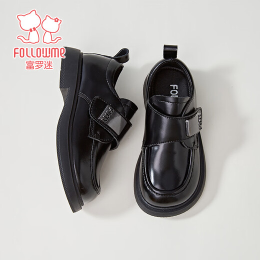 Fuluomi boys leather shoes 26 spring British style campus performance single shoes primary school students soft sole non-slip children's shoes black 38
