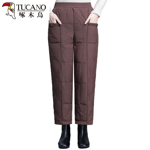 Woodpecker Middle-aged Mom Winter Down Pants 2025 New Middle-aged Women's Autumn and Winter Loose Warm Thickened Straight Pants Brown Down Pants M Recommended 90-110 Jin Jin equals 0.5 kg to wear