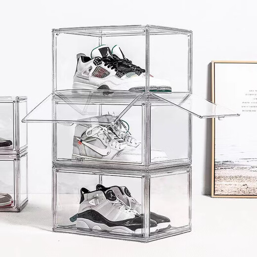 Yusenyi transparent shoe box sneaker storage display box magnetic drawer-type plastic folding shoe cabinet shoe wall 34x26x19cm vertical fully transparent front opening magnetic shoe box 30 pieces