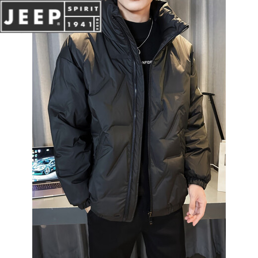 JEEP SPIRIT Lightweight Metal Gray Down Jacket Men's Jacket Stand Collar Jacket 2025 New Winter Down Jacket Handsome Black M Recommended 110Jin Jin is equal to within 0.5kg