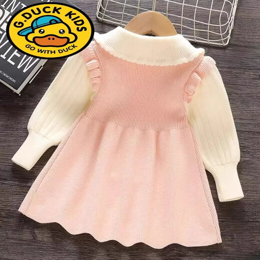 G.duck Girls Autumn Knitted Skirt 2025 New Baby Girl Fashionable Princess Skirt Cartoon Sweater Skirt Autumn and Winter Lapel Dress Pink Thickened 80 Weight 15-21Jin Jin is equal to 0.5 kg