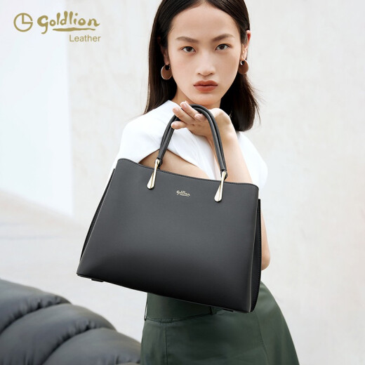 Goldlion women's bag, versatile simple cowhide handbag, women's handbag, shoulder crossbody bag, gift for mother, girlfriend, black