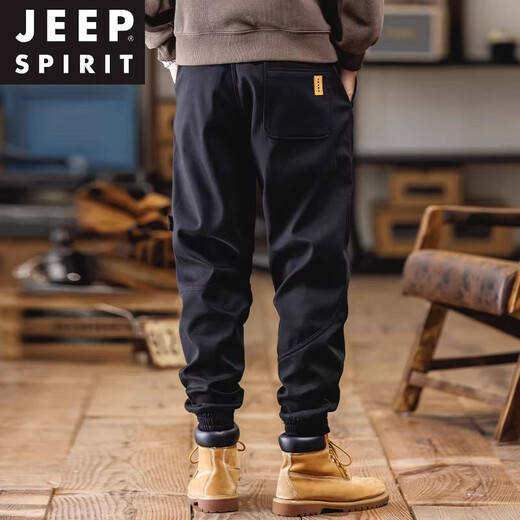 JEEP SPIRIT American overalls men's 2025 autumn and winter new loose velvet thickened casual pants retro men's trousers black winter velvet 4XL (180-200Jin Jin equals 0.5 kg)