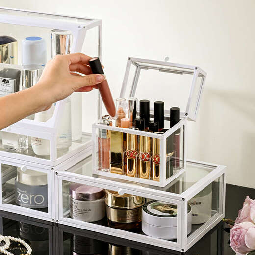 Yusenyi Desktop Storage Box High-end Sensory Dressing Table Skin Care Product Storage Rack Desktop Eyebrow Pen Brush Bucket Set of Two (Dust-proof Top with Three Drawers)