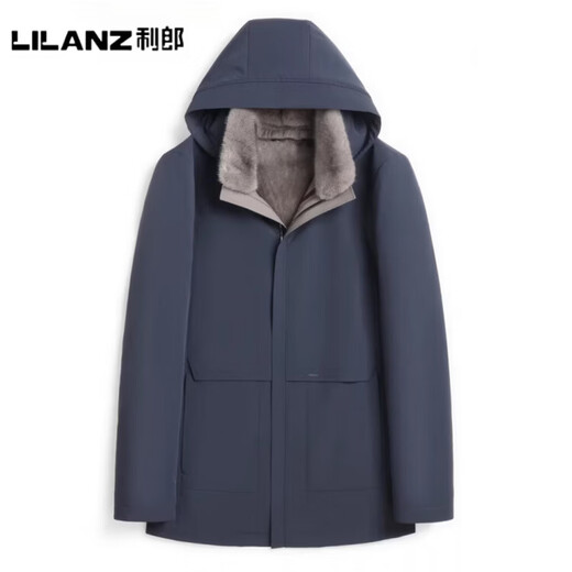 LILANZ official winter parka men's mink liner hooded middle-aged and elderly full mink coat mid-length Nike authentic navy shell + iron gray full mink + rex rabbit fur sleeves - flagship model L 170