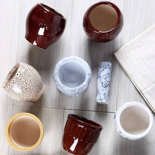 Tuojin imported quality earthenware coarse porcelain garlic mortar from Germany, household old-fashioned garlic press, traditional garlic pounding jar, ceramic garlic jar smashing, single wooden hammer