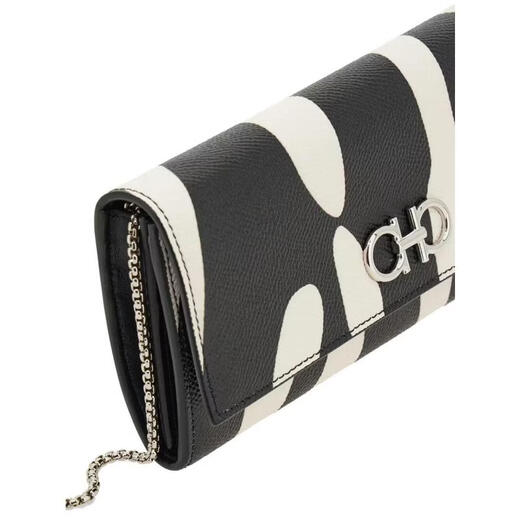 Ferragamo women's wallet can be worn cross-body, large capacity, portable storage, calfskin black and white color zebra pattern BLACK UNICA