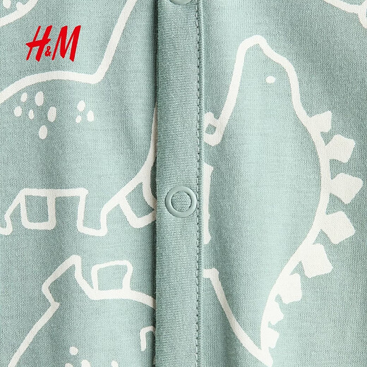 H&M 2026 new spring children's clothing baby boy printed one-piece pajamas 1200792 light turquoise/dinosaur 90cm 90/52 (1.5-2Y)