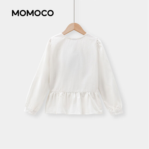 Mami Maca Girls' Shirt 2026 Spring Children's Fashion Style Patchwork Shirt White 110