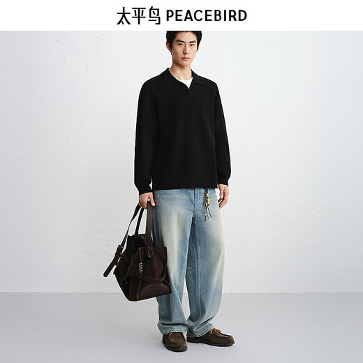 PEACEBIRD Men's Wear Shopping Mall Same Style Trendy Knitwear Fake Two-Piece Collar Sweater Men's B1EBG1220 Black 1 M