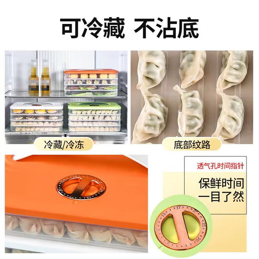 Haodi (HD) large-capacity dumpling box for refrigerator storage and organization, kitchen cold and quick-frozen wonton sealed storage crisper, green, two layers with lid - holds about 80 dumplings, non-stick bottom, anti-freeze cracking
