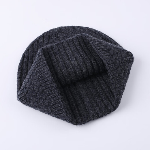 Hengyuanxiang Wool Knitted Hat Unisex Coldproof Pure Wool Autumn and Winter Beanie Couple Pullover Hat Dark Gray Average Pier Size 50-58