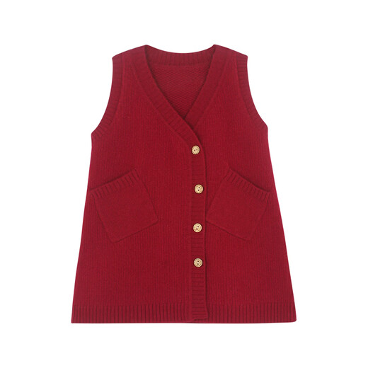 UTOUTO Big Ear Elephant Girls Pocket Sweater Vest Skirt 2026 Spring Pure Wool Knitted Sleeveless Skirt 2613033 New Year Red 100