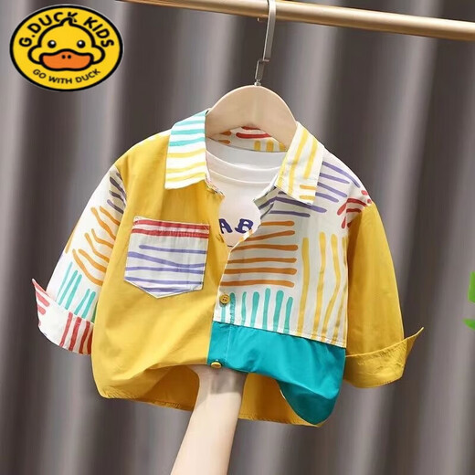 G.duck children's clothing boys' long-sleeved shirts children's fashionable tops baby jackets Korean style children's all-match shirts 24 spring and summer style patchwork shirt 80cm plus size not too small