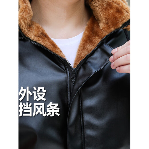 Fat Donglai winter thickened velvet leather jacket and leather trousers suit men's cold-proof and warm leather Fat Donglai same style pocket style top removable hat 3XL weight 140165Jin Jin is equal to 0.5 kg