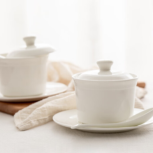 Tuojin household bone china water-proof bird's nest stew pot small ceramic steamed egg soup cup with lid white porcelain for one person 300ml tongue and mouth stew tongue and mouth stew pot 300ml