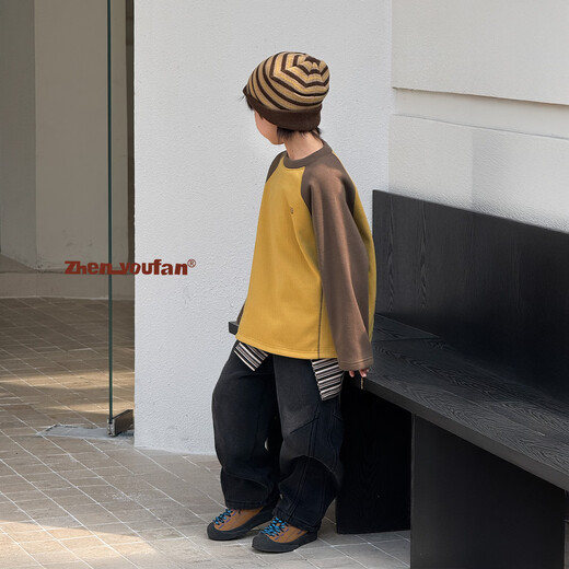 Zhen Youfan German velvet thickened boys' bottoming shirt new winter boy plus velvet warm boy winter style children's T-shirt trend