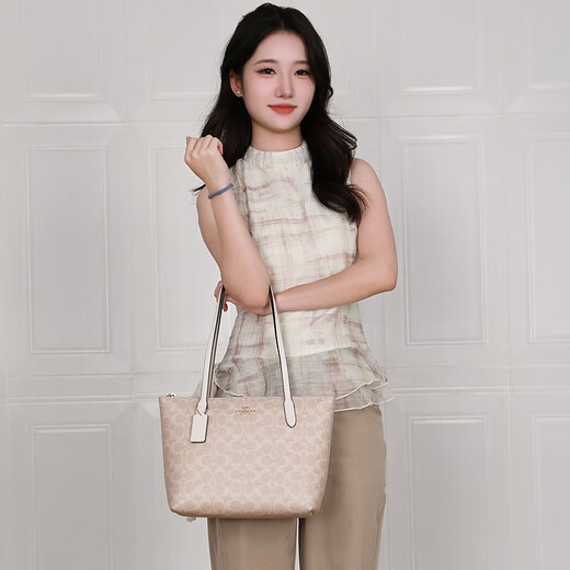 COACH Women's Bag New Fiona 24 Small Tote Bag Handbag Shoulder Bag Commuter Bag Authenticity Guaranteed Khaki White CBT18 IMXDM