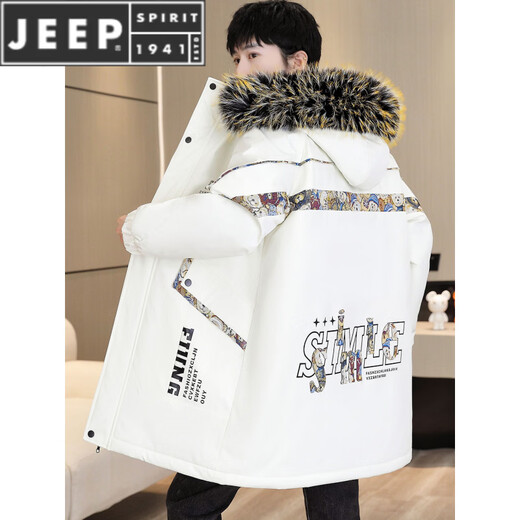 JEEP SPIRIT Winter Parka Men's Jacket Plus Velvet Thickened Jacket Men's Winter Cotton Clothes Mid-Length Windbreaker Warm Jacket Black Plus Velvet Thickened M 80-100Jin Jin is equal to 0.5 kg