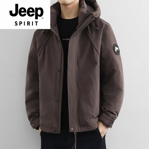 JEEP SPIRIT American workwear down jacket men's winter outdoor windproof jacket national standard 90 velvet thickened hooded jacket brown 90 velvet L 120-140Jin Jin equals 0.5 kg