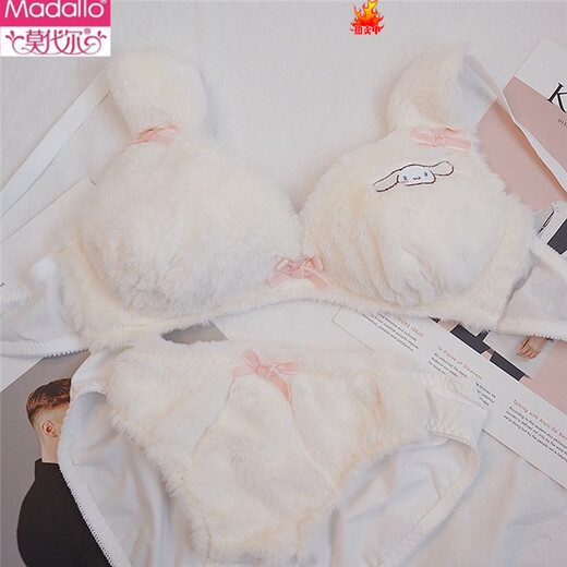 Modal Winter Plush Sweetheart Cinnamon Dog Pure Desire Underwear Japanese Cartoon Wireless Small Breast Push Up Bra Set White Set M