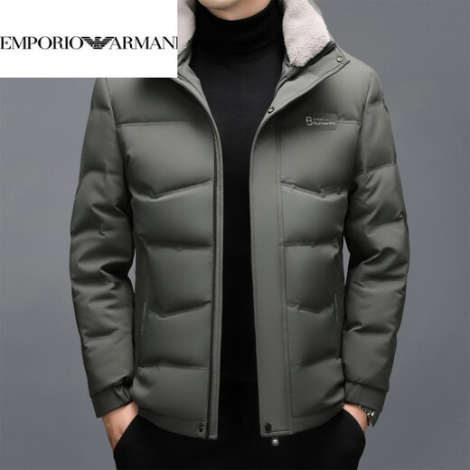 EMPORIO ARMANI Armani thickened down jacket men's short 2026 winter new style removable hood white duck down winter clothing warm and casual green XL 180 (140-155Jin Jin equals 0.5 kg)