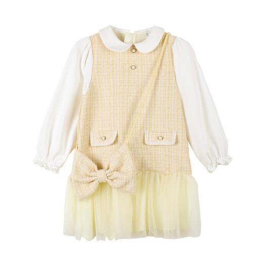Xiaoyinman children's clothing girls doll collar dress Xiaoxiangfeng 26 spring sweet and cute mesh skirt for children yellow 105