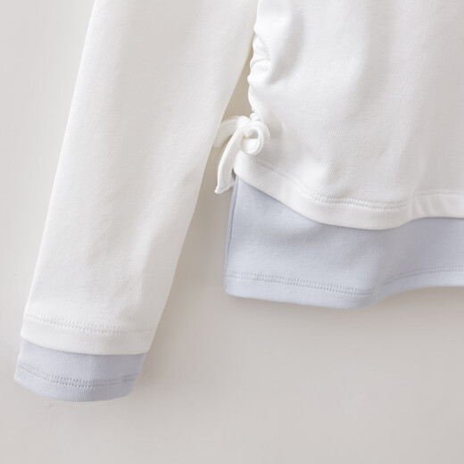 MARC&JANIE American casual girls' fake two-piece pleated T-shirt children's long-sleeved top spring new style 560187 white 110 cm (recommended height 101-110cm)