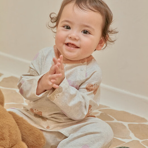 Papa pure cotton crawling spring baby jumpsuit for men and women, skin-friendly and comfortable baby crawling suit 2026 new style, light gray 66cm