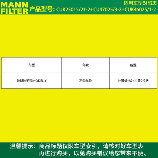 MANNFILTER cabin air filter cabin air filter element internal and external set Tesla edamame MODEL Y free screwdriver rocker *1