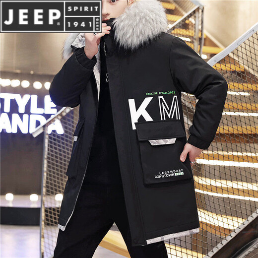 JEEP SPIRIT бархатная куртка средней длины, мужская новая зимняя модная куртка-пуховик с меховым воротником и капюшоном, красивая утолщенная ветровка, парка E91 цвета хаки (обновленный плюс бархатный стиль) XL