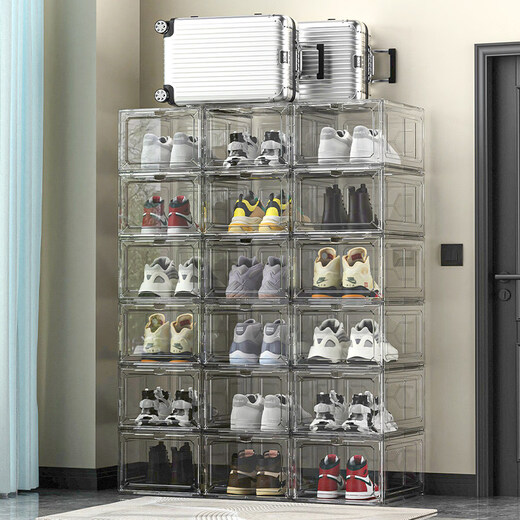 Shijanu thickened shoe box storage box magnetic hard plastic flip-top anti-oxidation and dust-proof transparent shoe box shoe rack sneaker cabinet transparent white 20 pieces independent back door front opening double magnetic suction can be installed under 47 sizes 34x27x18.5cm