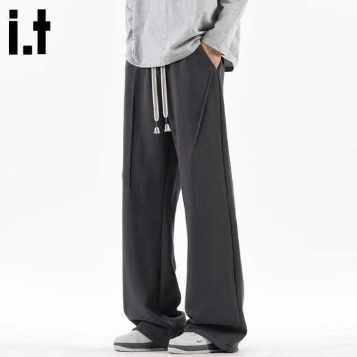 CHOCOOLATE it meniscus spliced casual pants men's trendy loose autumn and winter straight casual pants dark gray M