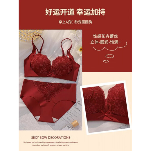 Triumph Red Underwear Set 2024 Year of the Dragon Women's Sexy Lace Bra Women's Push Up Small Breasts Autumn and Winter Red Single Piece M 36/80AB