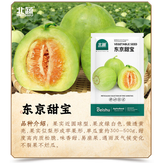 Beishu Melon Seeds Emerald Rock Sugar Seeds Croissant Honey White Sand Honey Spring Cantaloupe Seeds Beishu Tokyo Sweet Treasure Seeds 60 capsules 2 bags