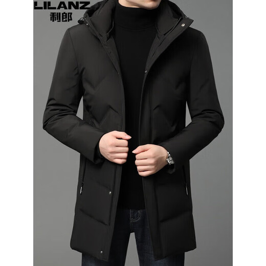 LILANZ Мужская зимняя новая мужская пуховая куртка средней длины утолщенная теплая белая повседневная куртка на утином пуху с капюшоном Модная черная M 170 Рекомендуемый размер 100-120 Jin Jin равен 0,5 кг