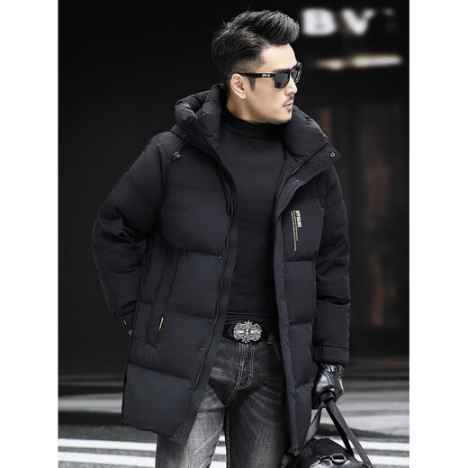 JEEP SPIRIT Jeep Business Гусиный пуховик мужской средней длины, утепленная теплая зима 2025, новая зимняя куртка, мода 8825, черный, 2XL 185