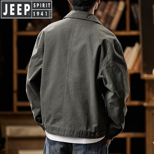 JEEP SPIRIT Jeep Work Jacket Men's Autumn and Winter 2026 New American Retro Trendy Brand Pure Cotton Casual Men's Jacket Pimshuai Dark Khaki L Suitable for 140Jin Jin is equal to 0.5kg -160Jin Jin is equal to 0.5kg