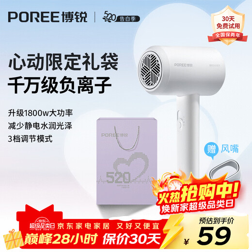 Feike Borui hair dryer household high-power hair dryer student dormitory portable high wind low noise three-speed temperature 360 air nozzle hair dryer Christmas gift for girlfriend heartfelt confession gift bag PH1629 hair dryer