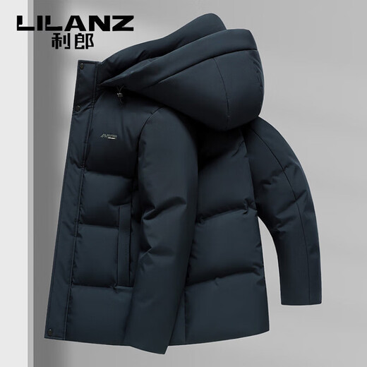 利郎（LILANZ）鸭绒羽绒服男士中长款冬季新款中年爸爸加厚保暖冬装外套男装 藏青色 L 175/96A