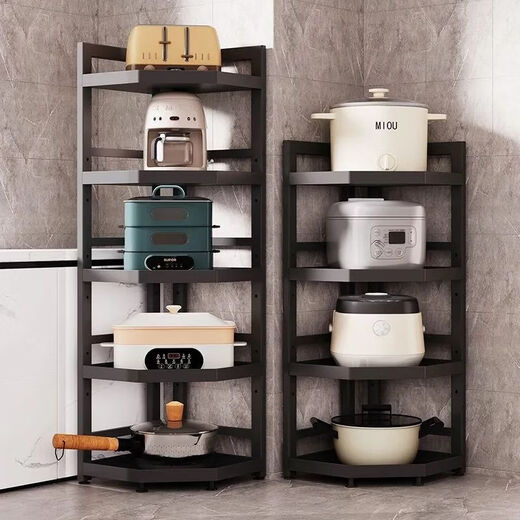Fantasy Pot Rack Kitchen Tripod Right Angle Storage Rack Floor-standing Corner Storage Home Multifunctional Multi-layer Pot Storage Rack Four-layer Gun Ash Height 81 Long 31 (Layers Distance Adjustable) Each layer is adjustable and nail-free fixing Full carbon steel shelf carbon steel layer
