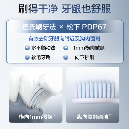 Panasonic High Gloss Electric Toothbrush Imported Dual Motor Horizontal and Vertical Vibration Suspension Charging Gum Protector Clear Seam for Adult Couples Valentine's Day Gift for Men's Girlfriends Birthday New Year's Gift PDP67 Blue