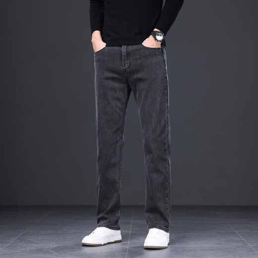 Lomon Jeans Men's Loose Straight Spring and Autumn Versatile Casual Long Pants Men Ink Blue Regular 32