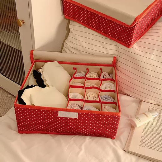 Yusen Yi Lid Storage Box with Underwear Large Capacity Organizing Box for Household Multifunctional Foldable Artifact Socks Underwear (Red Polka Dots) Underwear Storage Box (Red Polka Dots) Underwear Storage Box