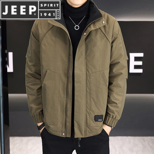 JEEP SPIRIT two-cotton jacket men's autumn and winter 2025 new workwear stand-up collar jacket men's quilted thickened warm clothes brown M